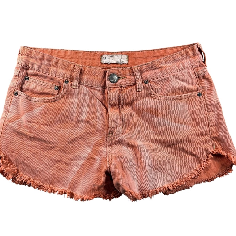 Free People Denim Shorts Womens 27 Orange Excellent Frayed Raw Hem Corduroy